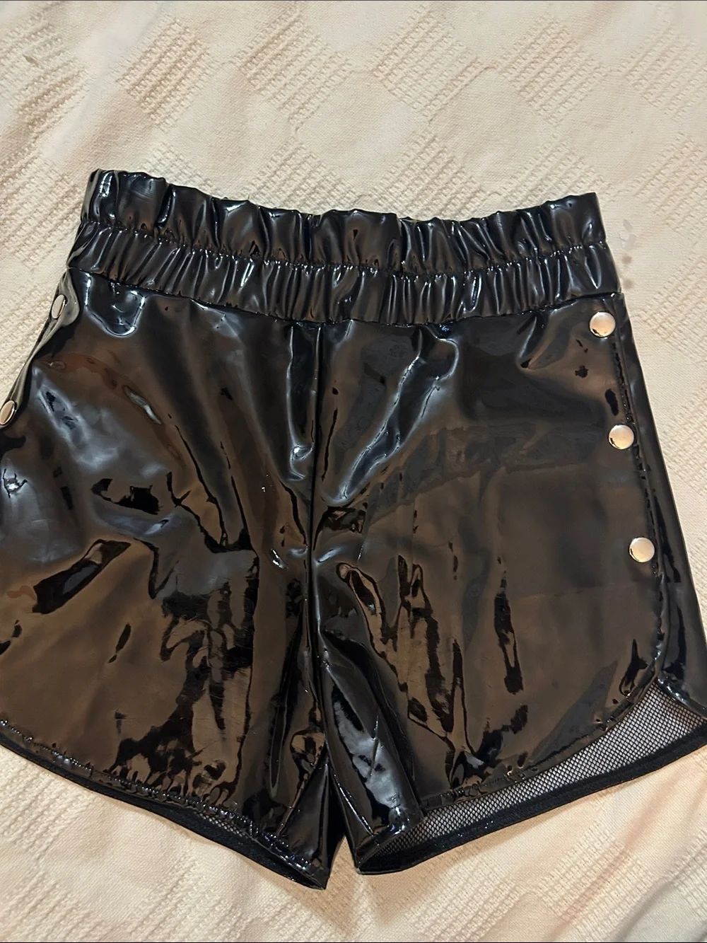 Danielle Guizio Glossy Black High-Waist Athletic Shorts small
